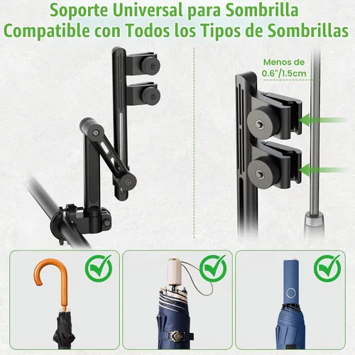 Vista 3 de 10L0L Soporte para paraguas de carrito de golf resistente, base de aluminio ajustable de 180° para carros de golf, cochecitos, sillas de ruedas