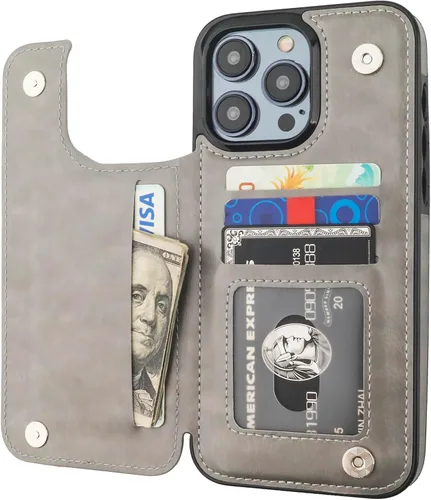 Vista 9 de ONETOP - Funda compatible con iPhone 15 Pro Max con soporte para tarjetas, funda de piel sintética con ranuras para tarjetas, doble cierre magnético