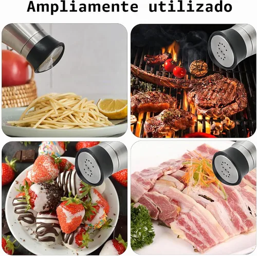 Vista 3 de Lonffery Juego de saleros y pimenteros, recipientes de sal de acero inoxidable con botella de vidrio para mesa, RV, campamento, barbacoa, juego de 2