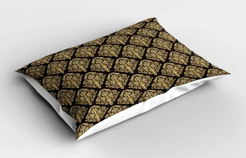 Vista 14 de Ambesonne Autumn Damask Pillow Sham Set of 2, Renaissance Themed Absurd Leafy Elements Plants Royal and Victorian, Quality Microfiber Bedding Item