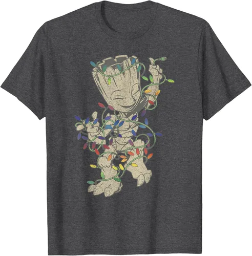 Vista 25 de Marvel Camiseta de luces navideñas Guardians Of The Galaxy Groot, Negro, S