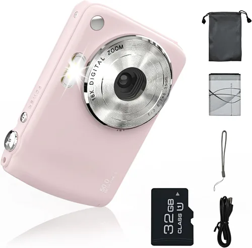 Vista 9 de Cámara digital, cámaras para niños para 50MP FHD 1080P, cámara digital de apuntar y disparar con zoom 16X antivibración, cámaras pequeñas compactas