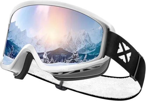 Vista 11 de MAXJULI Ski Goggles Snow Snowboard Goggles for Men Women Anti-Fog HD Lens M7 Marco negro+16.88% Vlt Blue Len
