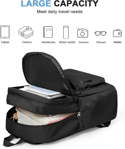 Vista 4 de VGCUB Mochilas escolares con libros, bolsa de viaje, mochilas escolares para niñas, mochila estética ligera para escuela, niñas y niños, a3-Negro