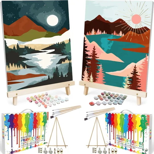 Vista 15 de BAISITE 0304 - Kit de pintura por números para adultos principiantes; paquete de 2 lienzos de 8 pulgadas de ancho x 12 pulgadas de largo; caja