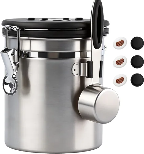 Vista 12 de ShanSon Recipiente hermético para café de acero inoxidable, recipiente de almacenamiento de granos de café con cuchara, recipiente de café