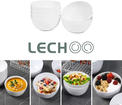 Vista 4 de Cuencos de melamina para cereales, cuencos blancos de 23 onzas, cuencos de sopa, 6 cuencos de ensalada, juego de 6, irrompibles, aptos