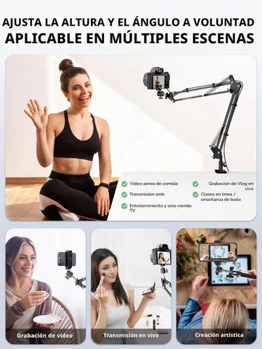 Vista 3 de Soporte de cámara superior, soporte de cámara de escritorio con brazo articulado, capacidad de carga de 5 libras, soporte ajustable de 360°