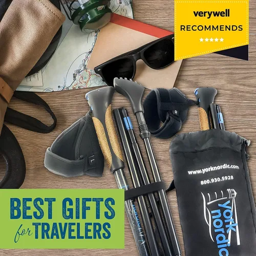 Vista 7 de York Nordic Bastones plegables ultraligeros para caminar, listos para viajar, con patas de goma, cestas y bolsa