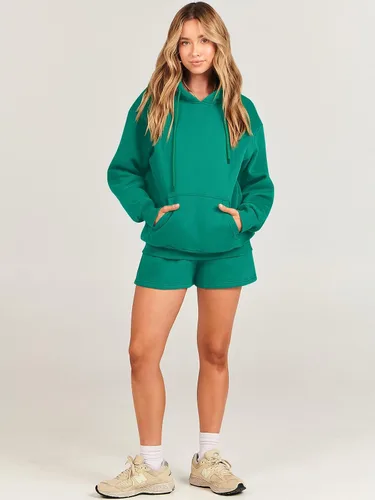 Vista 7 de ANRABESS Conjunto de 2 piezas para mujer, sudadera corta con cordón y capucha de gran tamaño, conjunto a juego
