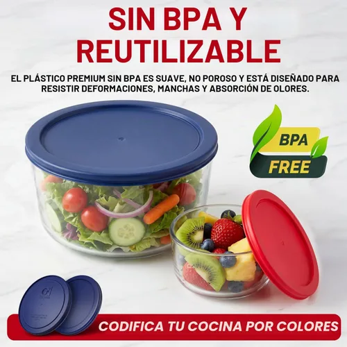 Vista 4 de Tapas de repuesto para recipientes de almacenamiento de alimentos de vidrio Pyrex, redondas (2) 7202-PC 1 taza (3) 7200-PC 2 tazas (2) 7201-PC 4