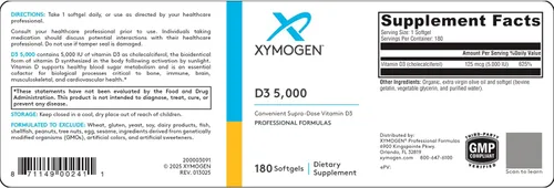 Vista 3 de XYMOGEN D3 5000 - Vitamina D3 biodisponible 5000 UI (125 mcg) - Suplemento de vitamina D de alta resistencia para el apoyo inmunológico