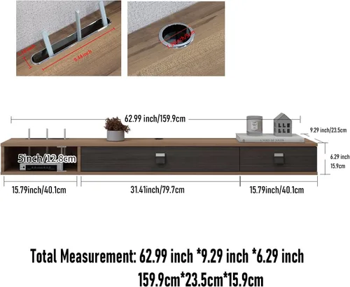 Vista 5 de Pmnianhua Estante flotante para TV, soporte flotante de TV de 63 pulgadas, consola multimedia, consola de TV de pared, estante de entretenimiento