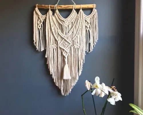 Vista 2 de Macrame Wall Hanging Boho Home Decor Chic Woven Decoration for Bedroom Living Room Apartment Dorm Gallery Perfect Handmade Christmas Gift Ideas