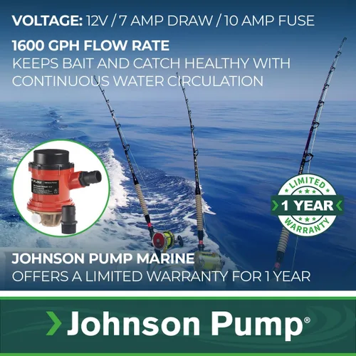 Vista 4 de Johnson Pump s 166004B PRO Series 1600 GPH Livewell/Baitwell Bomba de aireación, 12 V (16004B), bronce