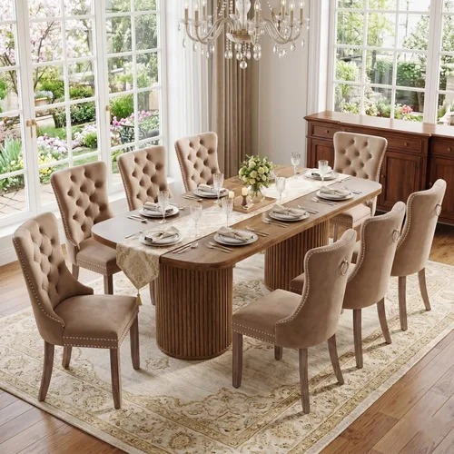 Vista 34 de Mesa de comedor extra larga de 78.7 pulgadas para 6-10 personas, mesa de cocina moderna con bases estriadas, mesa de comedor rectangular de granja
