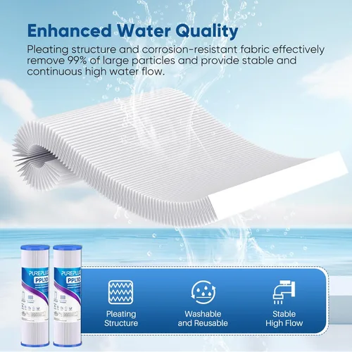 Vista 4 de PUREPLUS Filtro de sedimento plisado para toda la casa de 5 micras de 10 x 2.5 pulgadas para agua de pozo, cartucho de repuesto para sistema