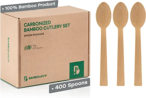 Vista 9 de Utensilios 100% de bambú – Cubiertos desechables carbonizados biodegradables y desinfectados – resistentes y totalmente funcionales