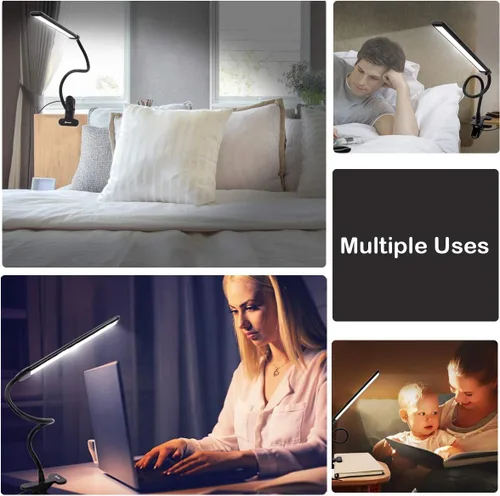 Vista 7 de Lámpara con abrazadera, luz de clip, lámparas de escritorio, 3 ajustes de temperatura de color, 10 niveles de brillo, cable USB de 6.6 ft