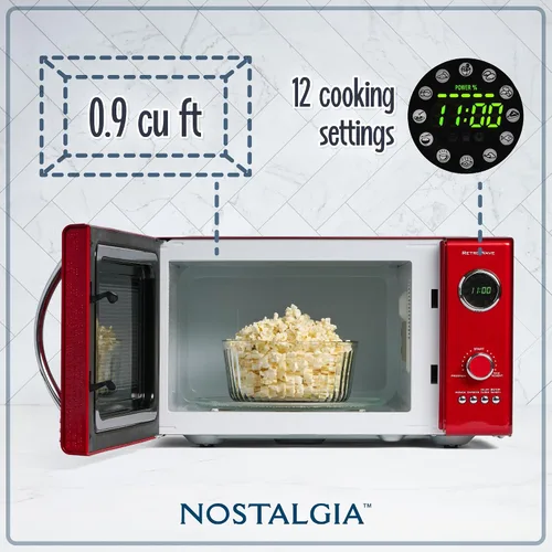 Vista 21 de Nostalgia Horno microondas retro compacto para encimera, 0.7 pies cúbicos, 700 vatios con pantalla digital LED, bloqueo para niños, interior fácil