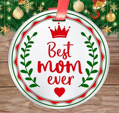 Vista 2 de Best Mom Ever Adornos de Navidad para madre, decoración de celebración de vacaciones de Navidad para mamá, recuerdo coleccionable de festival, acero