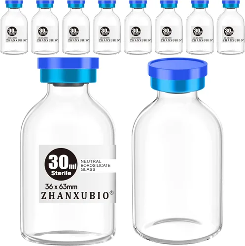 Vista 20 de Frascos estériles vacíos con puerto de inyección autosellante y tapa de plástico de aluminio, paquete estéril (1ml transparente 10 piezas)