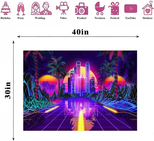 Vista 2 de TPMDFC Tapiz punk urbano con luz negra, reactivo a los rayos UV, decoración futurista japonesa de ciudad futurista, tamaño pequeño, 40 pulgadas, 30