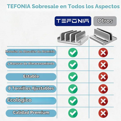 Vista 2 de Soporte ajustable para laptop, 5 ranuras, ahorro de espacio de aluminio, para Apple MacBook/Surface/Galaxy/Tablet/iPad/iPhone, plateado