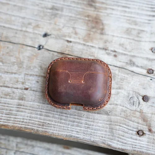 Vista 7 de JJNUSA Funda de cuero vintage genuino envejecido para Airpods Pro 3 3ª generación (2025) Funda protectora con carga inalámbrica compatible con Marrón