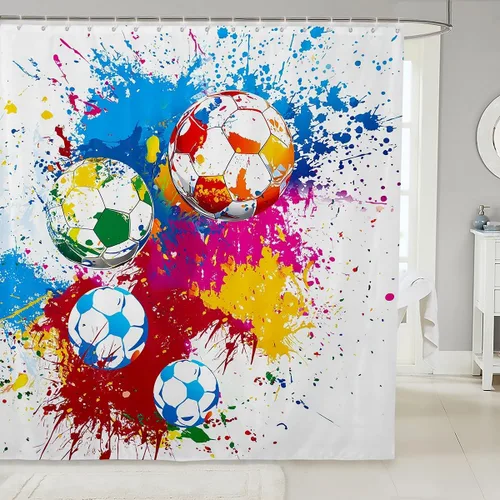 Vista 10 de Cortinas de ducha para niños, juegos de pelota de deportes, zapatos de baloncesto y fútbol, cortinas de baño simples y elegantes para niñas, niños