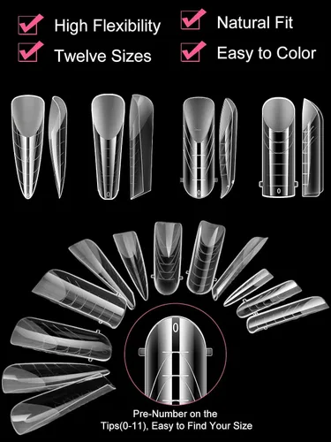 Vista 3 de EBANKU - 96 piezas de kit de formas de uñas de doble cara, transparentes y mate, molde de uñas completo, puntas para extensión de uñas acrílicas