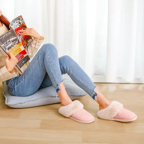 Vista 7 de Pantuflas para mujer, acogedoras y cálidas, de invierno, para casa, esponjosas, suaves, de espuma viscoelástica, cómodas, de piel sintética