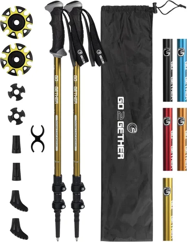 Vista 8 de G2 GO2GETHER Bastones de senderismo de aluminio, cierres ajustables rápidos, mango cómodo, correa acolchada, cestas de nieve, bastones adecuados