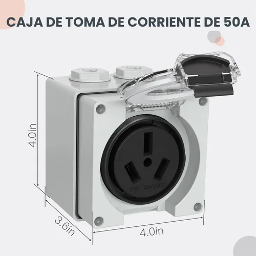 Vista 3 de Caja de toma de corriente de 50 amperios, receptáculo NEMA 10-50R de 125/250 voltios, resistente al polvo y a la intemperie para vehículos