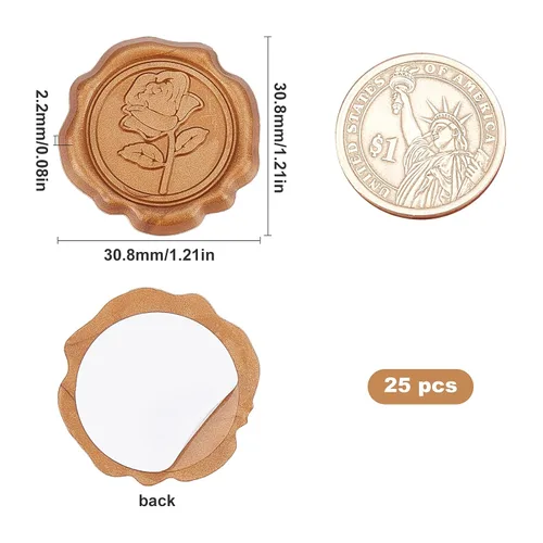 Vista 2 de CRASPIRE Calcomanías de sello de cera de bronce rosa, sellado, para el día de San Valentín, boda, flores, adhesivos, calcomanías decorativas