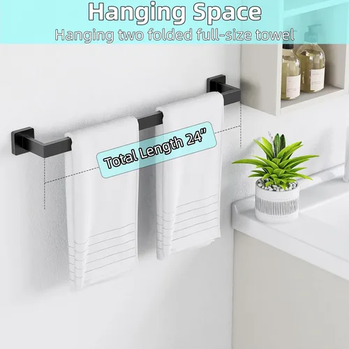 Vista 4 de Toallero de baño de 24 pulgadas, toalleros de 24 pulgadas para montaje en pared de baño, organizador de toallas de mano de acero inoxidable 304