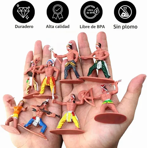 Vista 6 de Liberty Imports Juego de 58 figuras de plástico de vaqueros e indios del salvaje oeste, juguetes educativos cubo de indios nativos americanos