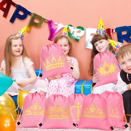 Vista 6 de Funtery 16 bolsas temáticas de princesa, regalos de princesa, bolsas rosadas con cordón para regalo de cumpleaños, regalos de boda, suministros