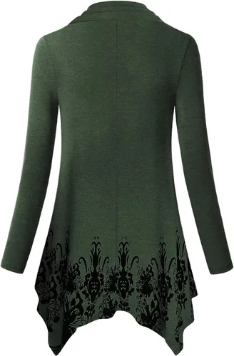 Vista 2 de Camisa Cestyle tipo túnica de manga larga para mujer, holgada, con cuello volteado y dobladillo asimétrico