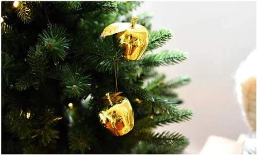 Vista 5 de Vpang 12 colgantes de árbol de Navidad, adornos colgantes de manzana, adornos para festivales, fiestas, adornos de boda (dorado)