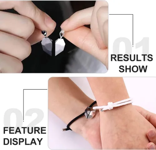 Vista 3 de 1 juego de collar de corazón para parejas, parejas, pulsera magnética BFF, collar con imán a juego, collar de rompecabezas de corazón, pulsera