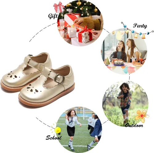 Vista 4 de Felix & Flora - Zapatos planos de vestir estilo Mary Jane para niña pequeña, zapatillas de ballet para niña, zapatos para fiestas y escuela
