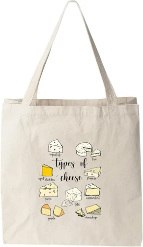 Vista 16 de Moonlight Makers 100% lona de algodón, bolsa de mano natural, a todo color, diseño divertido - queso