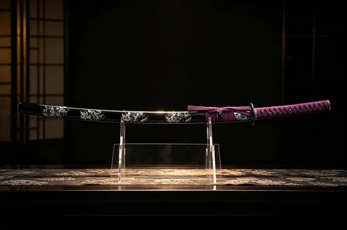 Vista 2 de Espada japonesa Katana Samurai de 104 cm hecha a mano, de espiga completa para hombre, regalo, decoración de cosplay, defensa personal Violet