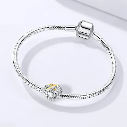 Vista 4 de QeenseKc Ene-Dic - Dijes de alas angulares con forma de corazón infinito y corazón calado para pulsera Pandora, Cristal Diamante de imitación