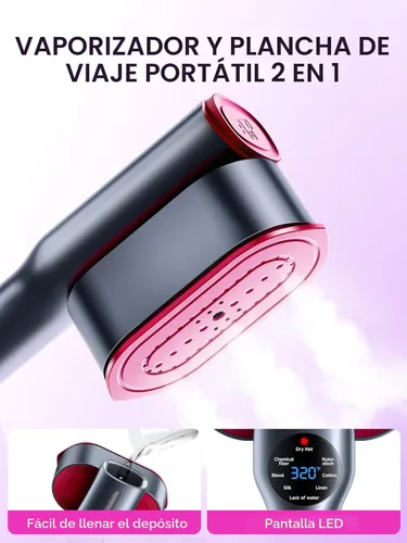 Vista 4 de DRFLASH Plancha y vaporizador 2 en 1 para ropa, calentamiento rápido en 15s, vaporizador portátil de 1200W, tamaño para viajes con gran panel