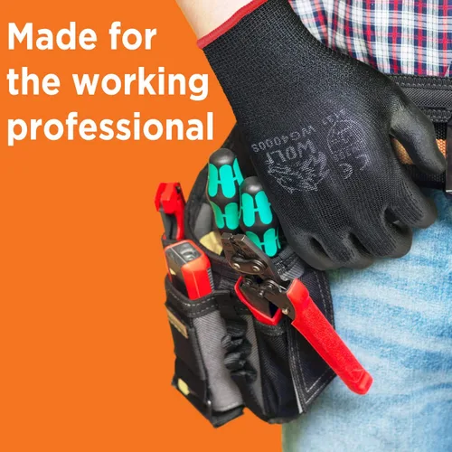 Vista 5 de WOLF Guantes de trabajo con palma recubierta de poliuretano y carcasa de nylon, para construcción, mecánica, almacén, trabajo de jardinería, trabajo