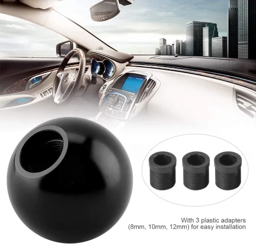 Vista 2 de Fydun Pomo de cambio universal negro con forma de bola redonda cabeza de cambio manual con 3 adaptadores
