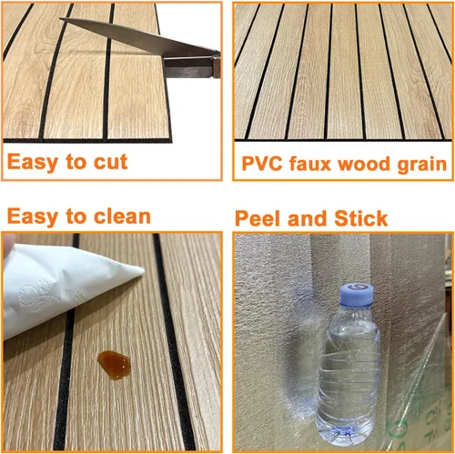Vista 6 de YLL YLL Panel de pared de láminas de PVC para despegar y pegar de 118 x 15.7 pulgadas, panel de listones de madera de grano de roble sintético