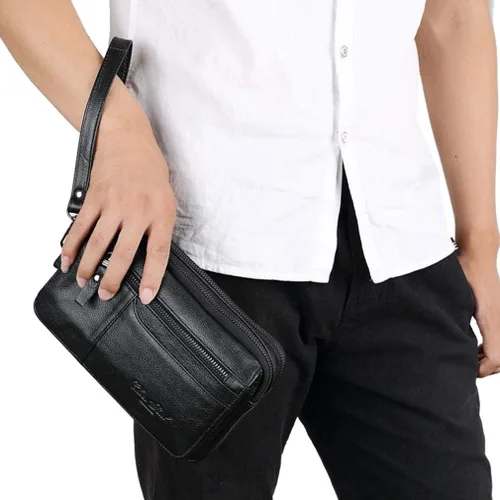 Vista 2 de Hebetag Cartera de cuero para hombre, organizador y bolso de muñeca #06Café